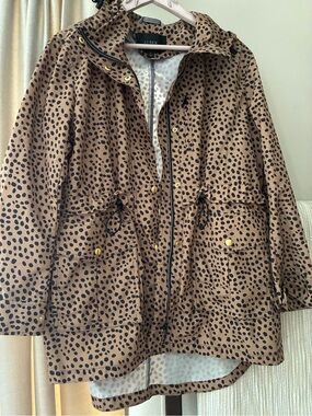 J. Crew Tan & Black Spotted Rain Coat Anorak